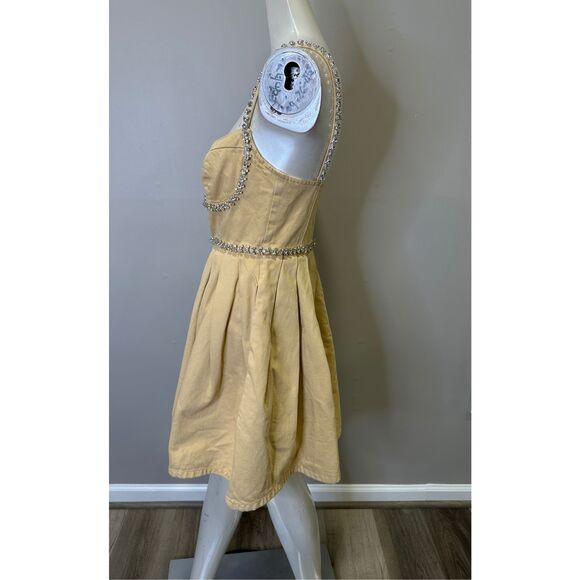 NWT SELF PORTRAIT BEIGE DIAMANTE DENIM MINI DRESS $495 - Picture 7 of 12